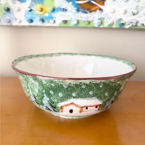 Macy's Vintage Holiday Green and White Ceramic Bowl with Logo